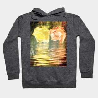 A painting of two Roses and their reflection in water with copy space. Hoodie